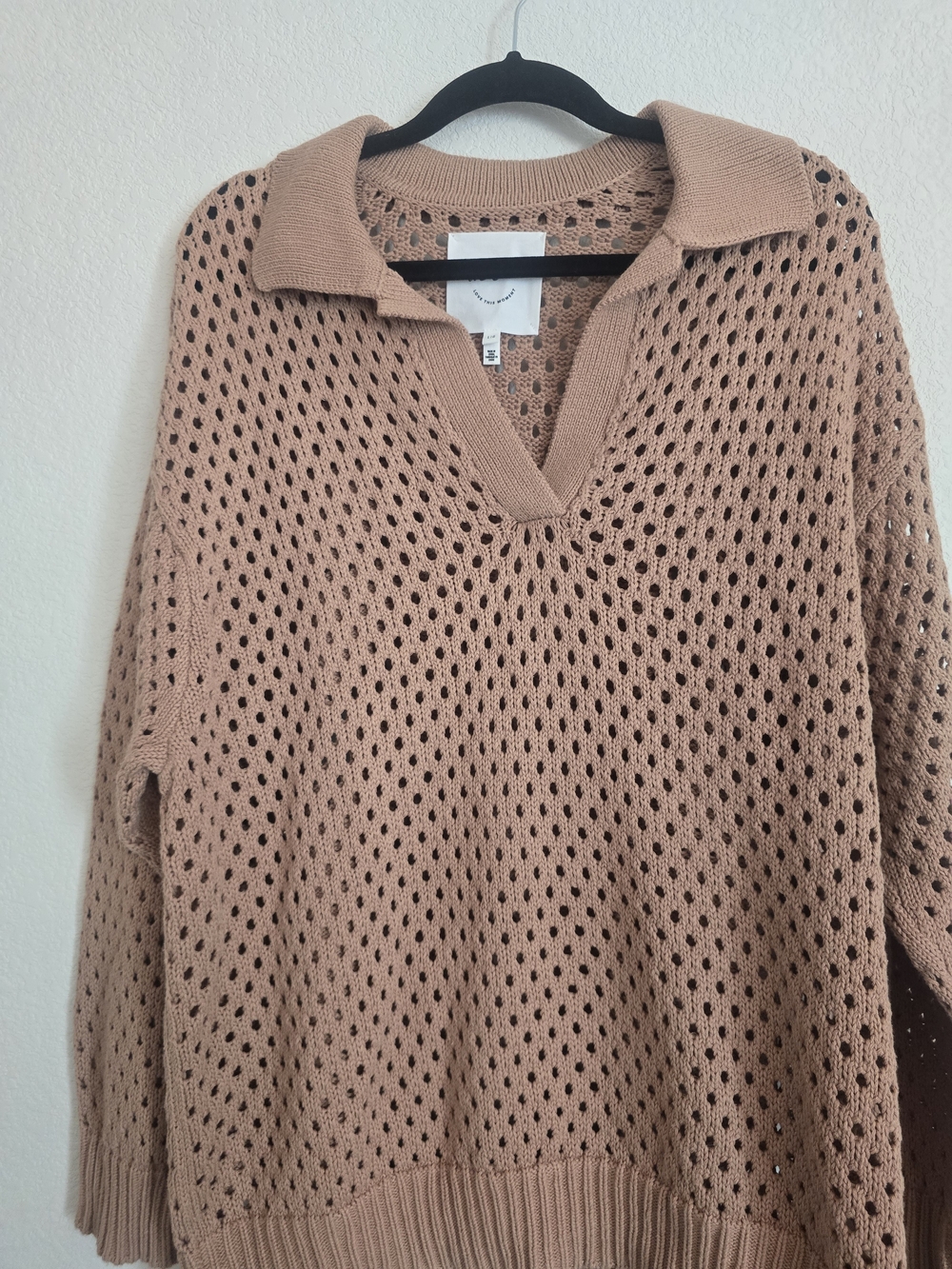Aerie Open-Knit Oversized Polo Sweater - Taupe Size Large